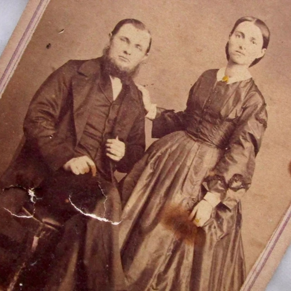 Victorian photograph cabinet card prosperous man and woman couple in studio